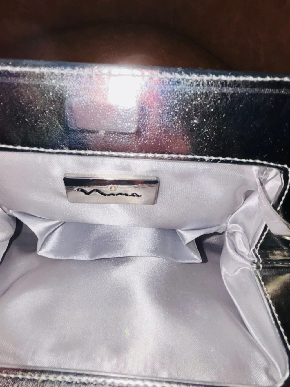 Nina Silver Sequin Chain Clutch